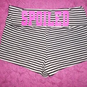 NEW Y2K PINK GLITTER SPOILED BLACK WHITE STRIPED FOLDOVER MINI SHORTS